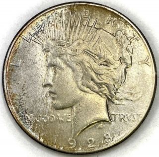 1928 S Peace Dollar Au About Uncirculated Key Date 90 Silver $1 Us Toned Coin