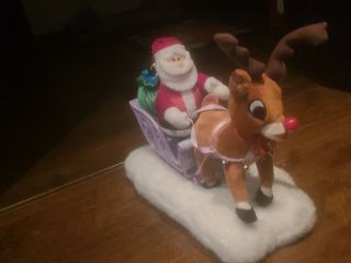 Gemmy Rudolph The Red Nosed Reindeer Santa And Sleigh Figure Musical