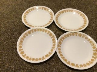 4 Vintage Corelle Gold Butterfly 6 3/4 " Bread And Butter Plates