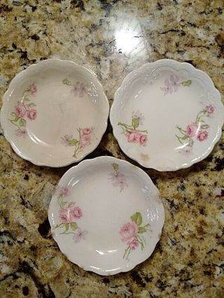 Vintage Johnson Bros.  Royal England Semi Porcelain Butter Pats W/ Pink Florals