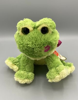 Aurora Pucker Up Frog Plush Green Kissing Sounds Light Up Stuffed Animal 10”