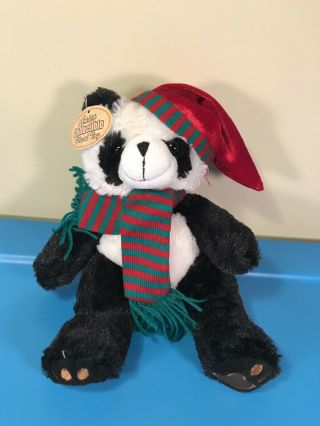Anico Collectible Plush Toy Panda Bear With Christmas Hat & Scarf 10 " Orig Tags