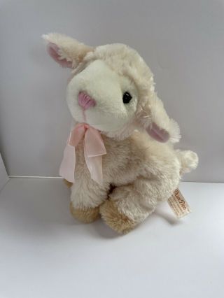 Dan Dee Collectors Easter Plush Cream White Lamb Sheep 12 " Pink Satin Bow Soft