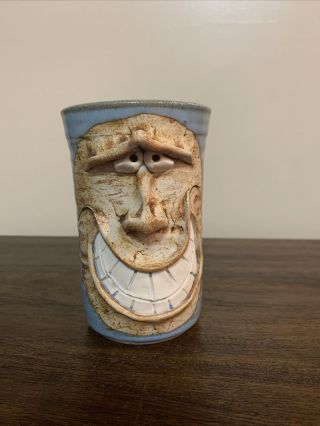 Vintage Ugly Funny Face Stoneware Pottery Mug Coffee Cup 3d Signed