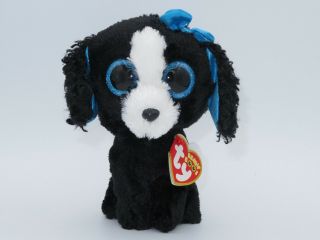 Ty Beanie Boos Tracey Black White Dog Blue 2016 Plush 6 " Stuffed Animal Puppy E