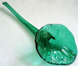 Vintage Epergne Hand Blown Glass Emerald Green Flower Bud Vase Long Stemmed Euc