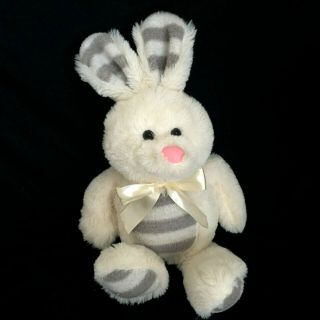 Dan Dee Plush Bunny Rabbit Soft Stuffed Animal White Gray Stripe Pink Nose 14 "