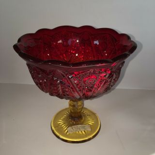 Vintage Amberina Footed Pedestal Candy Bowl By John Kemple Glassworks W/sticker