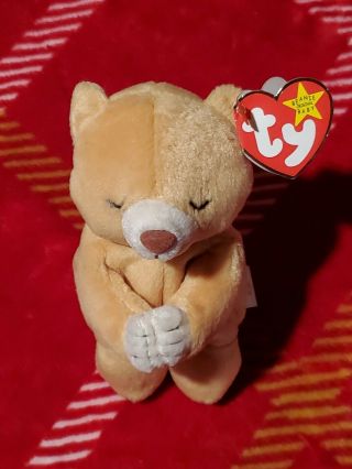 Hope The Praying Bear - Ty Beanie Baby Retired - Bd 3/21/1998 - Tag Says 1999
