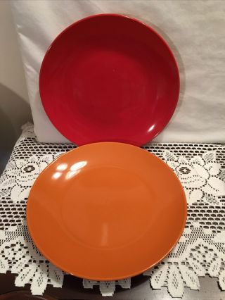 Set Of 2 Royal Norfolk Classic Orange Red Stoneware Dinner Plates 10 1/2 "
