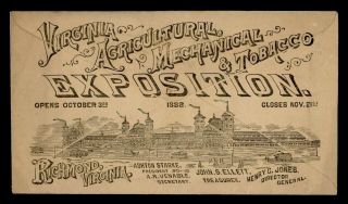 1888 Virginia Agricultural & Tobacco Expo Advertising Richmond Va
