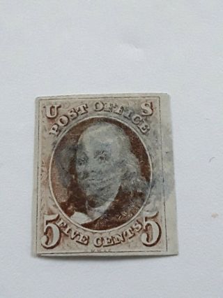 U.  S.  Classic Stamp Scott 1 W/ Blue Cancel - A Piece Of Postal History