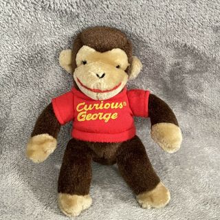 Gund 8” Curious George Monkey Brown Plush Stuffed Animal Red Shirt