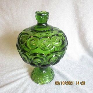 Vintage 10 " Le Smith Moon And Stars Emerald Green Covered Compote/candy Dish