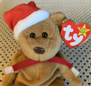 Ty Beanie Babies Teddy Holiday Teddy Bear Brown Pvc Christmas