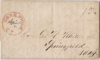 1844 Greenwich Ct Stampless Folded Letter - Anti - Slavery Abolitionist Content