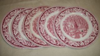 Vintage Currier & Ives Red Homer Laughlin dinner plate 