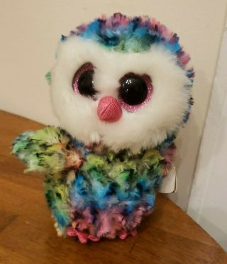 Ty Beanie Boos 6 Inch Owen The Owl Many Multi - Colored Feathers