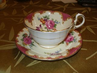 Vintage Aynsley Burgundy Floral Cup And Saucer Bone China