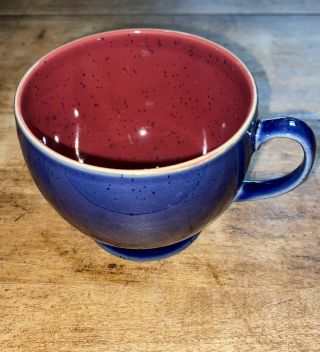 Denby Harlequin Speckled Breakfast Cup Coffee Mug Blue Red Footed
