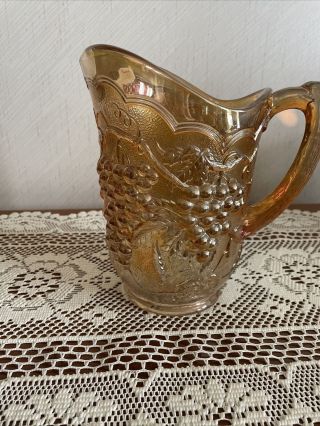 Vintage Imperial Carnival Glass Marigold Water Pitcher Grapes & Vines Pattern