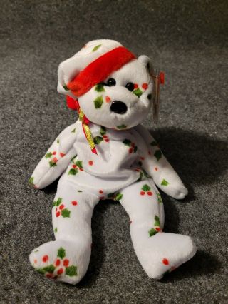 Ty Beanie Buddy 1998 Holiday Teddy Plush Christmas Bear Santa Hat Stuffed R6