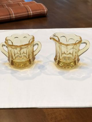 Vintage Old Williamsburg Yellow Imperial Glass Sugar And Creamer Set