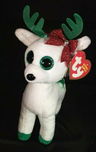 Ty Beanie Baby Peppermint The White And Green Reindeer 2017 Retired,  Nwt,