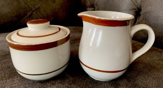Sierra Stoneware By Msi Japan Sugar Bowl & Lid And Creamer 4 "