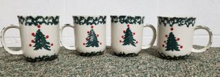 Folk Craft Winter Wonderland Tienshan Pine Christmas Tree Cups Mugs Set Of 4
