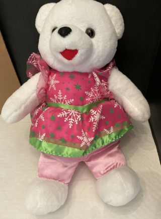 Dan Dee Snowflake Teddy Bear Plush Christmas White Pink Green Dress 13 " 2015
