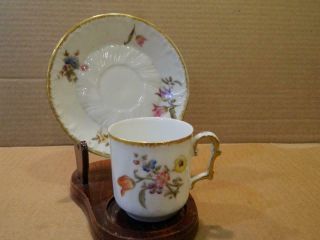 M.  Redon Limoges France Hand Decorated Fluted Body Demi Cup & Saucer Vintage
