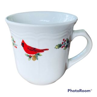 Gibson Christmas Cardinal & Holly Berries Coffee Cup Mug Red Bird On White