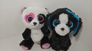 Ty Beanie Boos Tracey Black White Blue Bow Puppy Dog Mandy Panda Bear Pink Heart