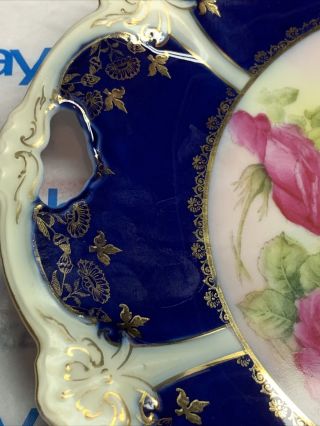 vintage p t germany cobalt blue wit roses cake plate 2