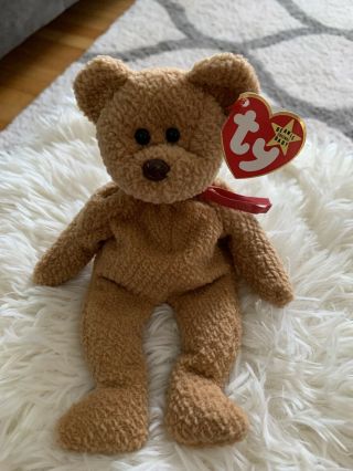 Vintage Ty Beanie Baby “curly " The Brown Bear 4052 With Tush & Tag Errors Nose