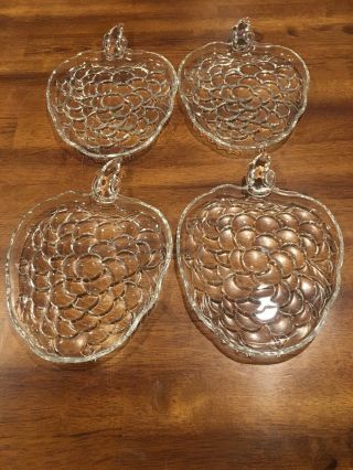 Vtg Hazel Atlas Orchard Crystal Clear Grape/berry Shaped Plate Dishes Set Of 4