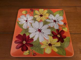Laurie Gates Melamine 8.  5 " Square Salad Plate Orange Floral Textured,  4 Avail.