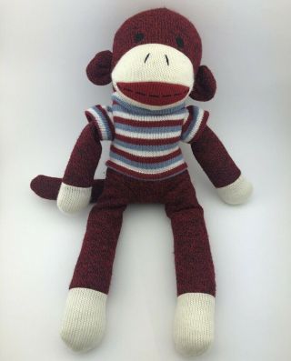 Dan Dee Sock Monkey 17” Plush Stuffed Animal Toy Red White Blue Striped Sweater