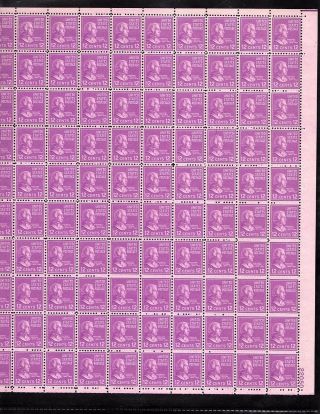 Us Sheet Scott 817,  12c Stamp Zachary Taylor Sheet Of 100 Mnh Og Xfine