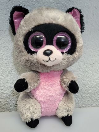 Ty Beanie Boos Rocco Raccoon Pink Sparkle Plush Bean 6 " Big Eyes Tags Boo’s