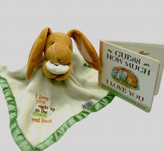 Guess How Much I Love You Baby Blanket Bunny Lovey Plush Satin Edge,  Board Book