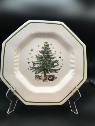 Nikko Christmastime Dinner Plate 10 3/4 " Octagonal Christmas Tree Holiday
