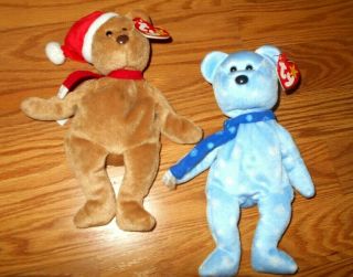 2 Ty Beanie Babies Christmas Bears Holiday Teddy 1999 And 1996