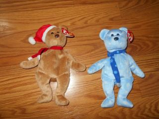 2 TY BEANIE BABIES CHRISTMAS BEARS Holiday Teddy 1999 and 1996 2