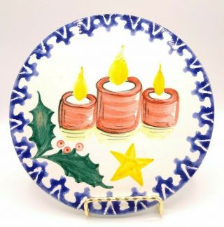 Zanolli Italy Christmas Trivet Hand Painted Ceramic With Candles Holly & Stars
