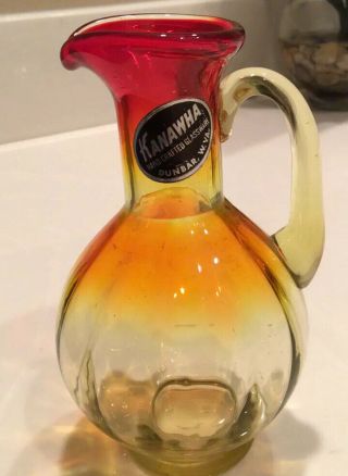 Vintage Kanawha Glass Amberina Pitcher With Applied Handle West Virginia Usa