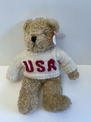 Baby Curly Attic Treasure Usa Sweater Teddy Bear Plush Retired Ty Beanie Baby