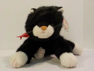 Ty 1997 Boots Tuxedo Cat Kitty Black White Plush Red Ribbon