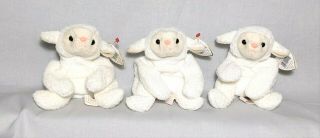 3 Retired Ty Beanie Babies " Fleece " Lamb With Tags